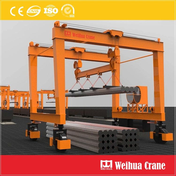 Gantry Crane Equipped With a Spreader Beam for Steel Pipe Handling